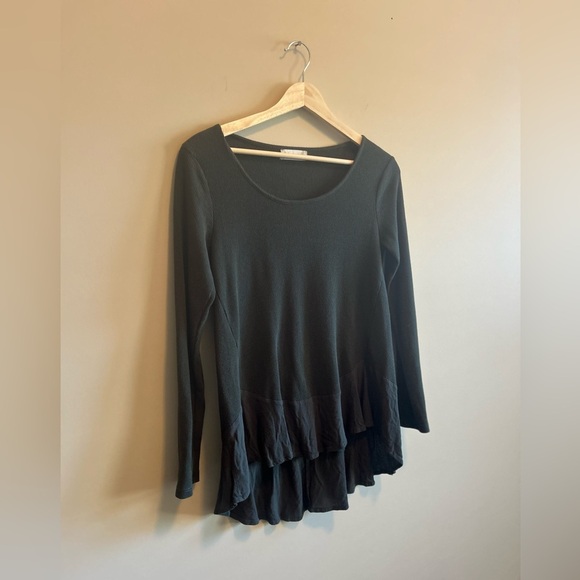 Altar’d State | Deep Green Asymmetrical Long Sleeve Waffle Knit Tunic, Women’s M - Picture 2 of 6